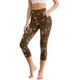 thumbnail image 1 of SCRAWLGOD Thanksgiving Women's Soft Capri Leggings Soft Tummy Control 3/4 Yoga Leggings for Workout Running Gym High Waisted Capris Tights with 2 Pockets, Maple Leaf Fruit Turkey Print, S, 1 of 7