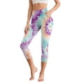 thumbnail image 1 of SCRAWLGOD Tie-Dye Blue Violet Women's Capri Yoga Pants with Pockets High Waisted Yoga Legging for Workout Tummy Control Breathable Casual Cropped Tights, XS, 1 of 7