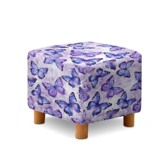 SCRAWLGOD Tie-Dye Butterfly Print Violet Footstool Cover, Elastic Soft Ottoman Protector Comfortable Rectangular Furniture Protection Home Interior Decoration