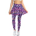 thumbnail image 1 of SCRAWLGOD Trendy Women's Yoga Tennis Skirted Leggings Polyester Spandex Soft Running Clothing Breathable Elastic Active Skorts for Dressy Casual, Leopard Print Black Violet Stripe, L, 1 of 7