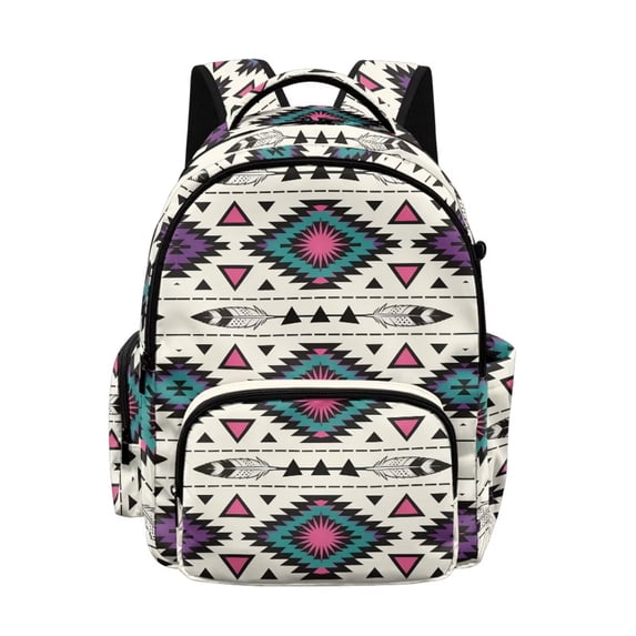 SCRAWLGOD Tribal Aztec Print Beige Lightweight Casual 17 Inches Backpack, Unisex Daypack for Travel Work Business Commute School, Laptop Storage Backpack for Travel