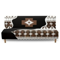 SCRAWLGOD Tribal Splicing Print White Black Brown Non Slip Futon Cover, Armless Washable Couch Cover for Futon, Stretchy Sofa Cover, Scratch Resistant Furniture Protector for Pets, Dog and Cat