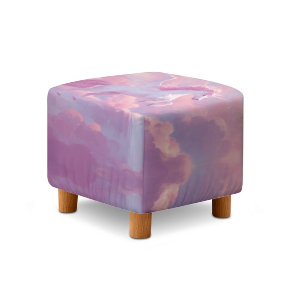 SCRAWLGOD Unicorn Cloud Print Pink Violet Footstool Slipcover, Washable Foot Rest Cushion Non Slip Square Slipcover for Ottoman with Elastic Buttom for Living Room