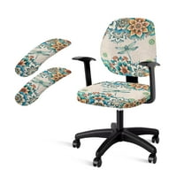 SCRAWLGOD Universal Computer Chair Slipcover with Arm Covers 4 Pieces Set Dustproof Non-Slip Desk Chair Cover Stain Resistant Gaming Chair Protector, Dragonfly Bohemian Flowers
