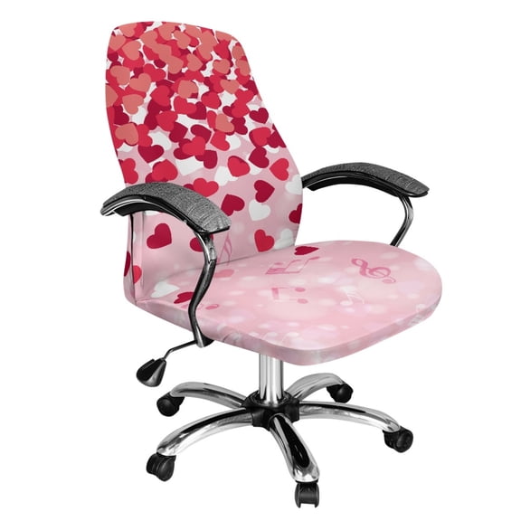SCRAWLGOD Valentine's Day Comfortable Computer Office Chair Cover Stretch Removable Boss Chair Slipcovers All-in-One High Back Chair Slipcover, Love Red White Musical Notes Pink, S