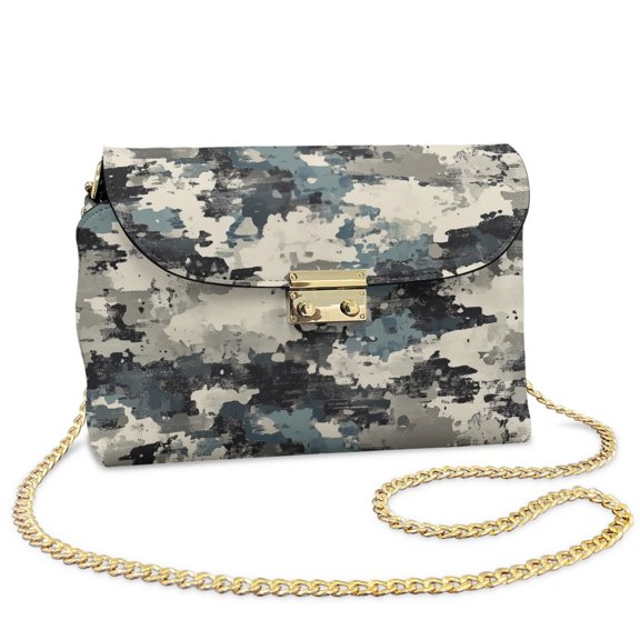 SCRAWLGOD Vintage Camouflage Print Gray Beige Leather Crossbody Bags Womens Minimalist Shoulder Purse Crossbody for Women with Chain Strap Antitheft Handbags Travel