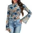 thumbnail image 1 of SCRAWLGOD Vintage Flower Bell Sleeve Tops for Women Aesthetic Women Bell Sleeve Shirt Women Lettuce Trim Tops for Going Out Travel Size S Flared Summer Blouse Long, 1 of 7