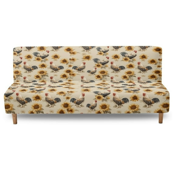 SCRAWLGOD Vintage Rooster Sunflower Print Beige Futon Cover Armless Sofa Covers Sofa Bed Covers Stretch Futon Couch Cover Sofa Slipcover Thick Stay in Place Furniture Protector