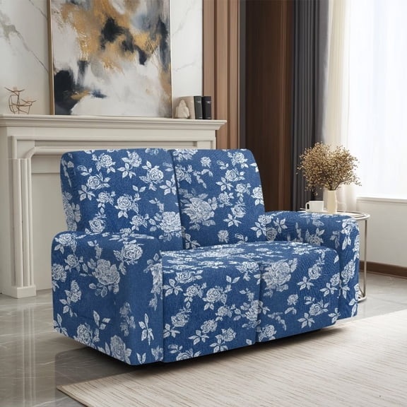 SCRAWLGOD Vintage Rose Floral Print Recliner Loveseat Slipcover Stretch 6 Piece Couch Cover with Pocket Anti Slip Anti Scratch Furniture Protector Reclining Cover