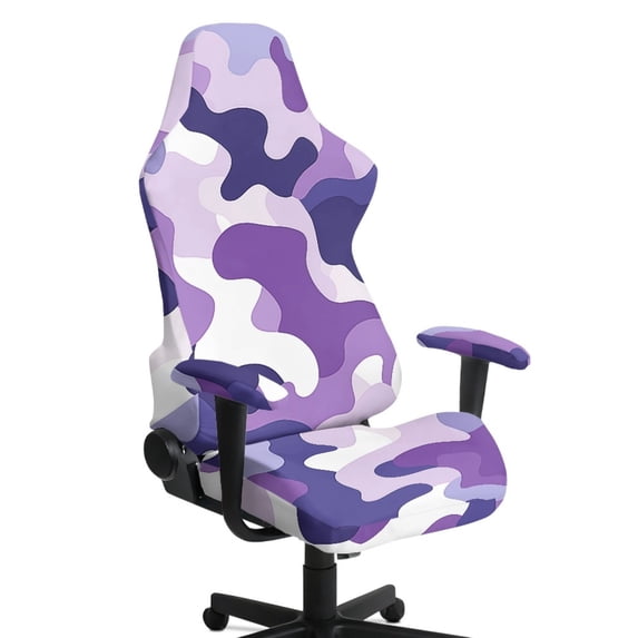 SCRAWLGOD Violet Camouflage Print Set of 4 Gaming Chair Covers with Armrest Covers Elastic Universal Fit Gaming Chair Slip Cover Set Dustproof Rotating Armchair Slipcovers