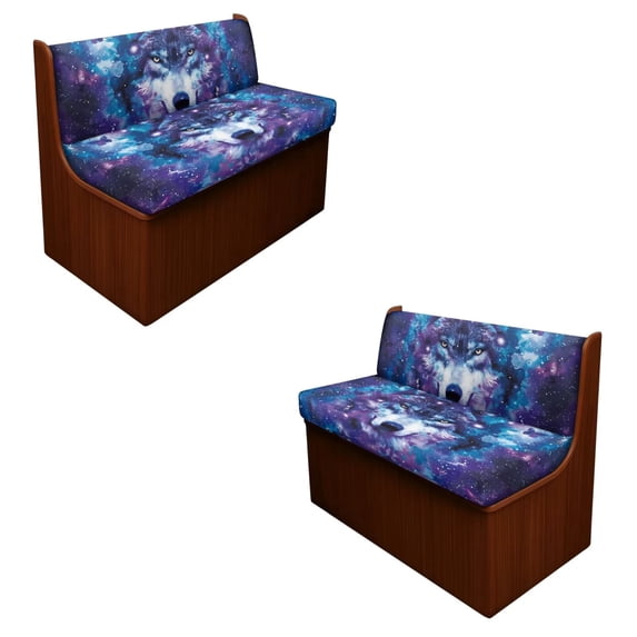 SCRAWLGOD Wolf Galaxy Print RV Dinette Cushions Covers Stretch Replacement RV Dinette Booth Seat Cover Anti Dust 2 Piece Set Camper Cushion Slipcover