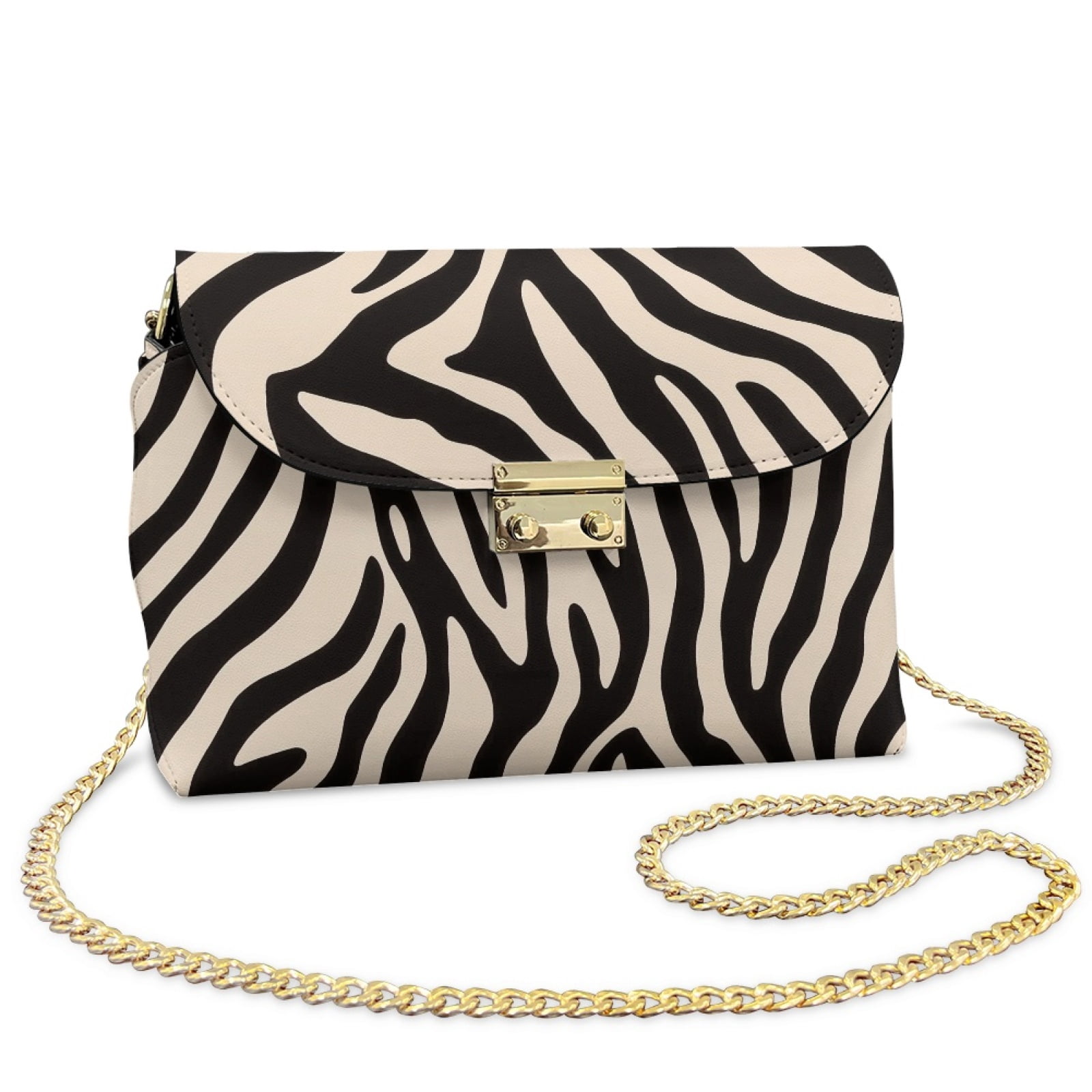 SCRAWLGOD Zebra Print Beige Black Small Crossbody Bag for Women Casual Leather Crossover Shoulder Bag Women's Cross Body Handbag with Anti-Theft Zipper