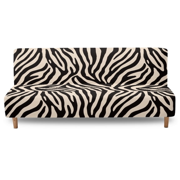 SCRAWLGOD Zebra Print Beige Black Soft Futon Covers Armless Sofa Bed Slipcover With Elastic Bottom Wear Resistant Furniture Protector Stretch Washable Couch Cover for Futon