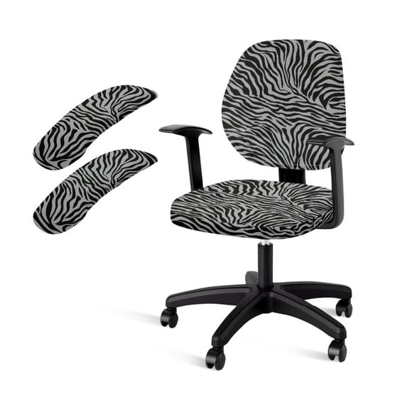 SCRAWLGOD Zebra Print Black Gray 4 Pieces Anti-Dust Office Chair Slipcover with Arm Rest Protector Cozy Non-Slip Swivel Chair Covers Crease Resistant Desk Chair Seat Cover