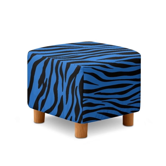 SCRAWLGOD Zebra Print Blue Black Stretch Ottoman Cover, Ottoman Slipcover Square, Soft Foot Stool Cover Protector, Dust Proof Furniture Protector with Elastic Bottom