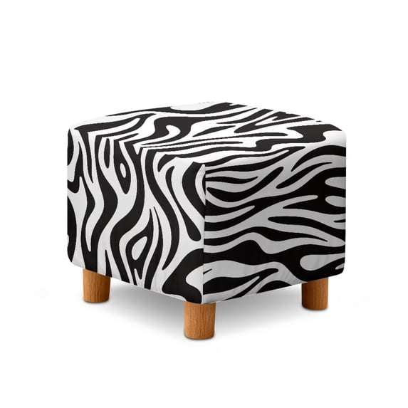 SCRAWLGOD Zebra Print White Black Footstool Slipcover, Folding Ottoman Cover Folding Storage Furniture Protector Breathable Non-Slip Footrest Protector for Pets & Kids