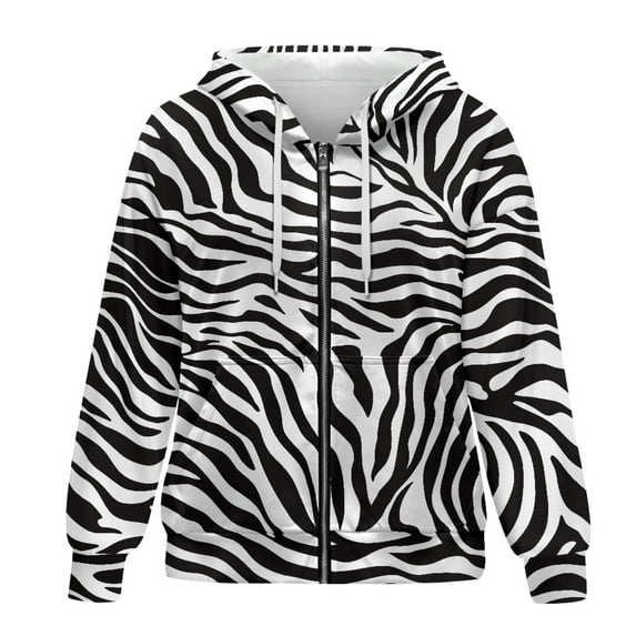 SCRAWLGOD Zebra Print Womens Zip Up Hoodie for Women Plus Size XS Trendy Clothes Long Sleeve Graphic Zippered Hoodies for Women Hiking Leisure Ladies Hooded Sweaters