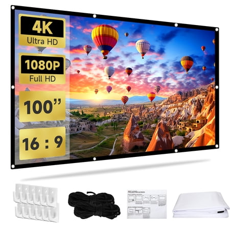 SCREENMAX Projector Screen 100 inch, 16:9 4K HD Movie Portable Projector Screen Indoor Outdoor,Double Sided Projection for Home Theater