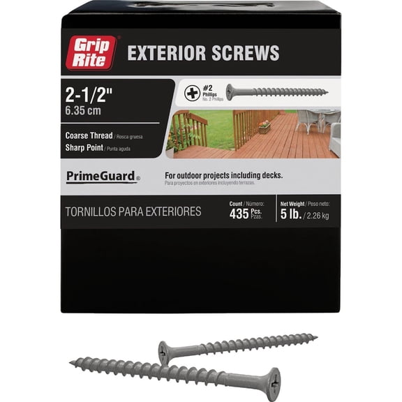 Grip-Rite Screw 8x2.5 - General Use - 5 Lbs, 2.5" Construction & DIY Use, Standard Hardware Spec