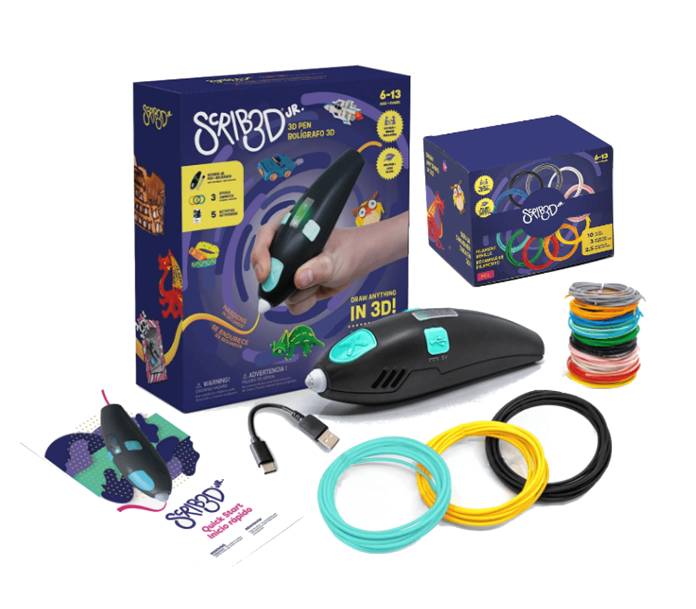 SCRIB3D Jr Super Mega Set Bundle for Kids with Filament, Activity Guide, and USB Charging Cable