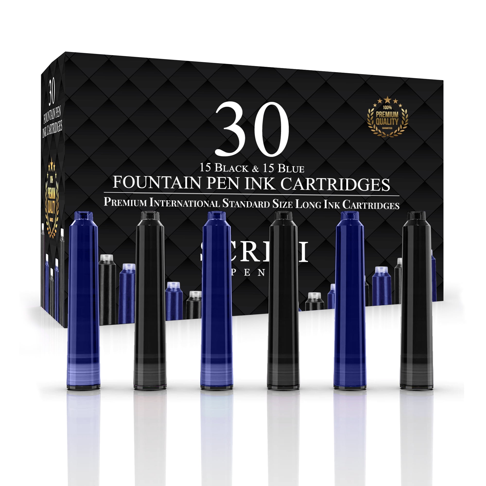 SCRIVI PENS Fountain Pen Ink Refills - Set of 30 Black & Blue Ink ...