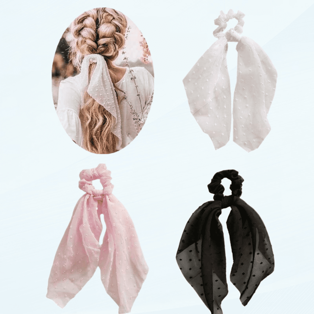 Satin-Haargummi Scrunchies Mit Polka-Dots – Übergroß, Weich & Bequem Für Dickes Langes Haar (Grau)