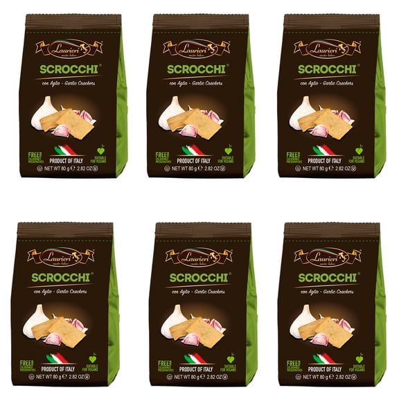 SCROCCHI Garlic Crackers- Wheat Crackers Crisp with Aromatic Herb Seasoning- Snack Cracker for Kids, Families & Snack Lovers-6pk