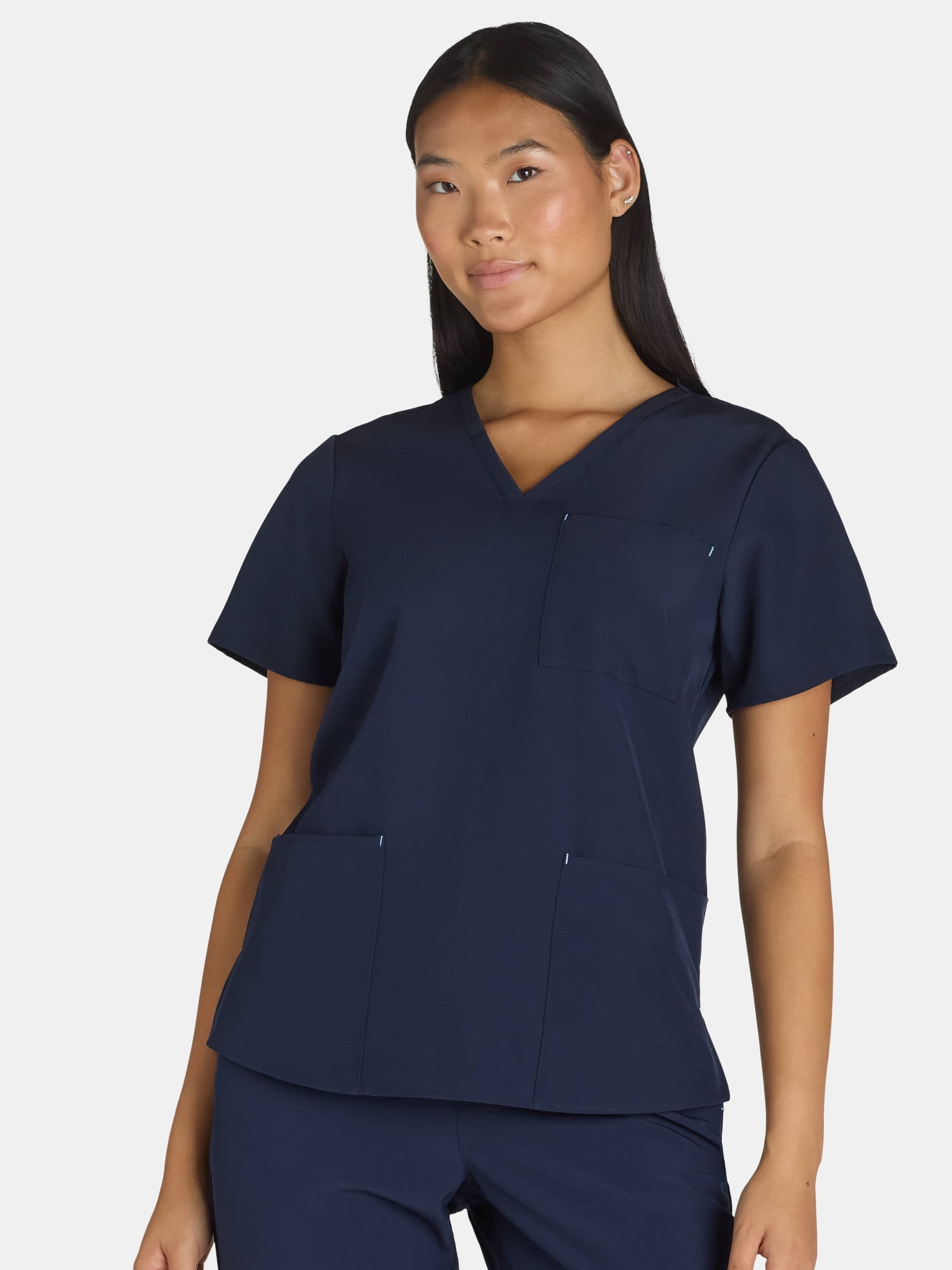Women's V-Neck Scrub Top with Short Sleeves, Sizes XS-XXXL