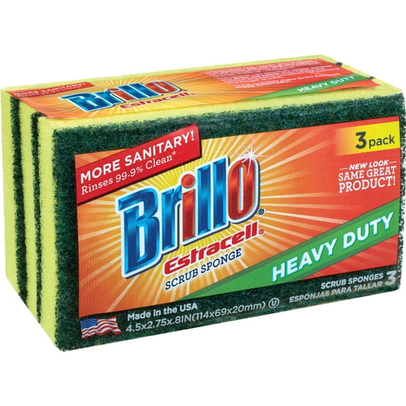 Brillo Scrubber Sponge Estracell Heavy Duty - 3 Pack, Green