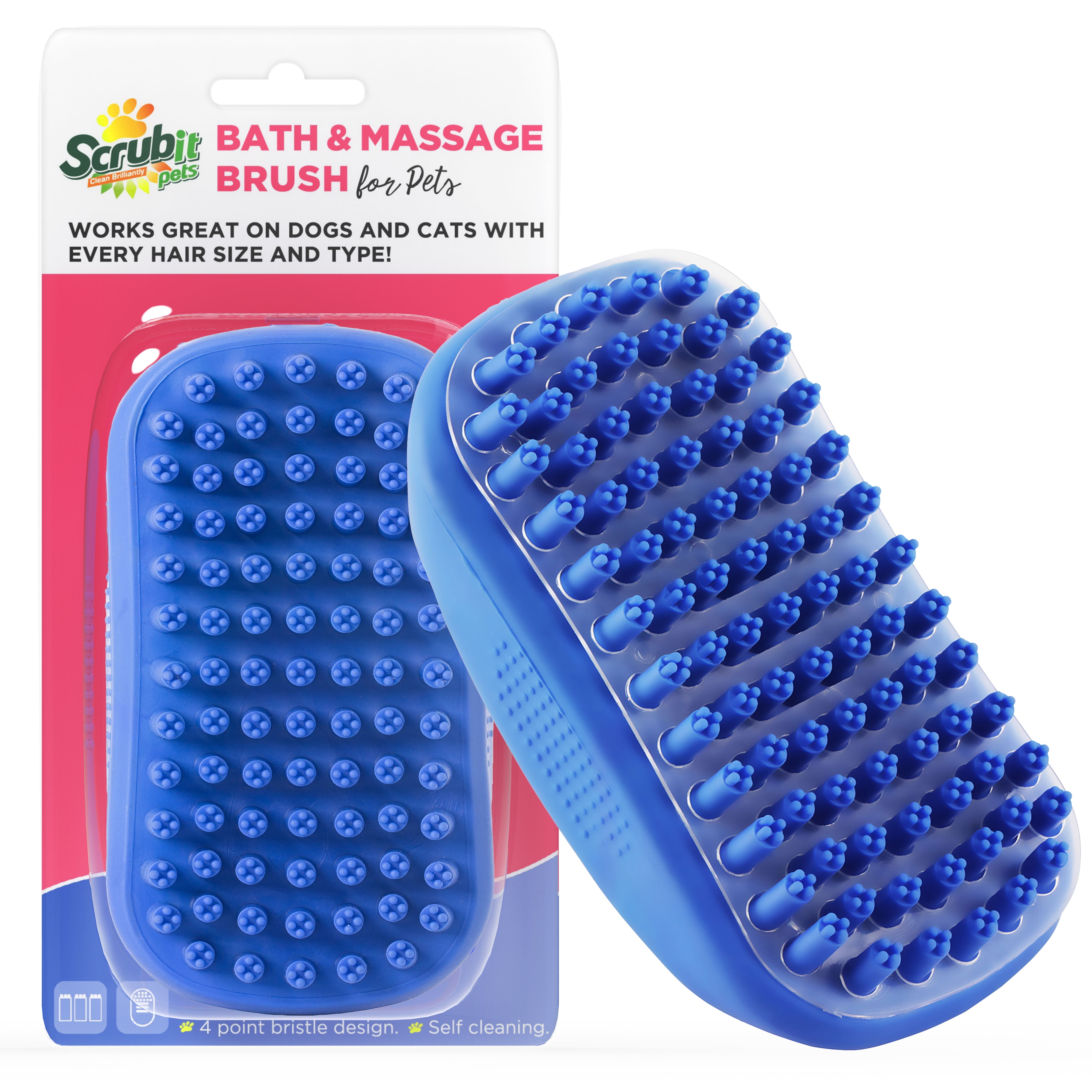 SCRUBIT Dog Bath Scrubber Rubber Curry Comb & Pet Grooming Brush with Non-Slip Grip, Blue