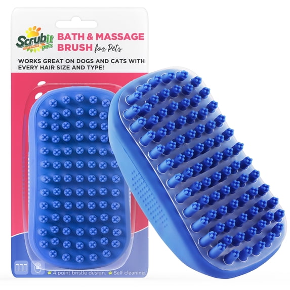 SCRUBIT Dog Bath Scrubber rubber curry comb and pet grooming brush with non-slip grip, blue