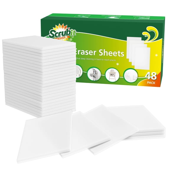 SCRUBIT Eraser Sheets 48 Pack Disposable Magic Cleaning Sponges - All Purpose Household Cleaner Pads for Kitchen Couch and Bathroom