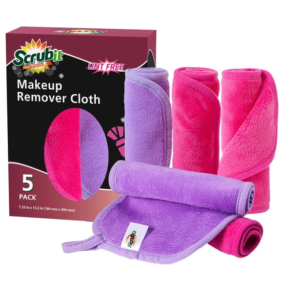 SCRUBIT Makeup Remover Cloth  Microfiber Cleansing Towel for All Types of Skin  Eco-Friendly and Reusable  Gentle Exfoliation and Cleaning  Pack of 5 Soft Make-Up Eraser Cloths