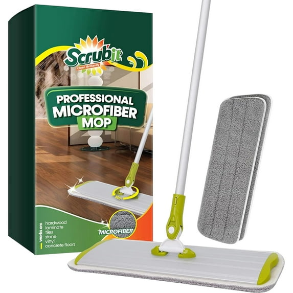 SCRUBIT Microfiber Floor Mop with 2 Reusable Pads and 360° Swivel Handle, Adjustable 52" Pole