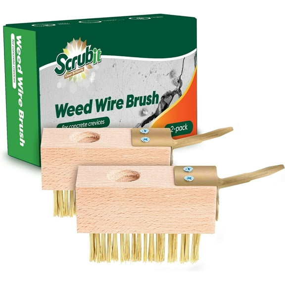 SCRUBIT Moss & Weed Remover Wire Brush & Grout Removal Tool for Patios & Decks, 2-Pack