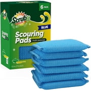 SCRUBIT Multi-Purpose Scouring Pad - Non-Scratch Cleaning Sponges for Pots, Pans, Dishes, Utensils & Non-Stick Cookware - Scrubbing Pads Use for Kitchen, Bathroom & More - 6 Pack (Blue)