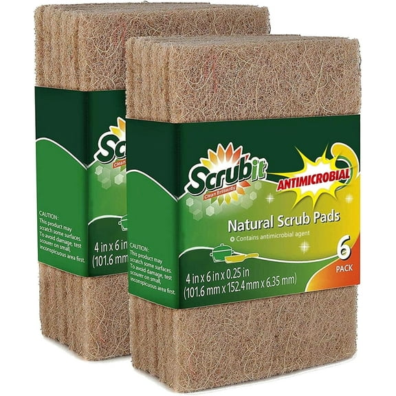 SCRUBIT Natural Scouring Pads Non Scratch Scrubbing Pads for Pots & Kitchen, 12-Pack