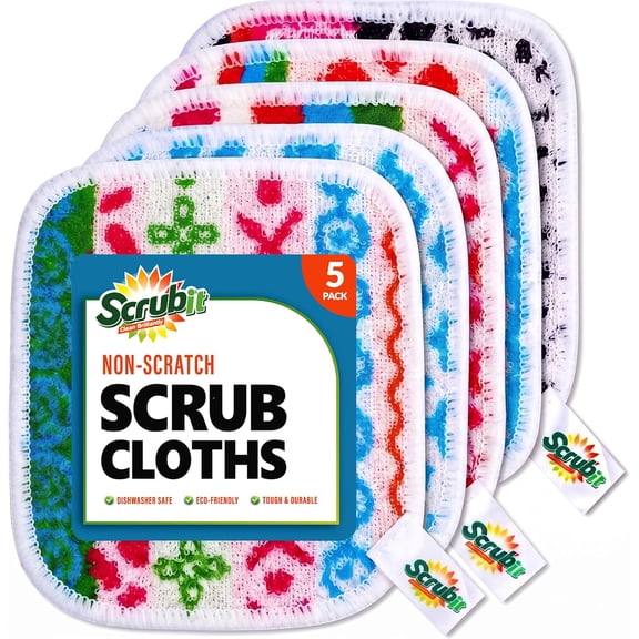 SCRUBIT Non-Scratch Dish Scrubbers, Reusable Nylon Kitchen Scouring Pads, Multicolor, 5 Count