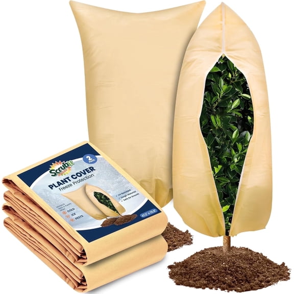 SCRUBIT Plant Covers Freeze Protection, Thick Winter Shrubs Frost Cloth, 47.2” x 70.8”, Beige, 2-Pack