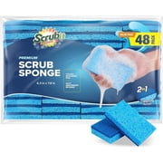 SCRUBIT Premium Scrub Sponges Non-Scratch Kitchen Sponges with Scour Pads, Blue 48-Pack