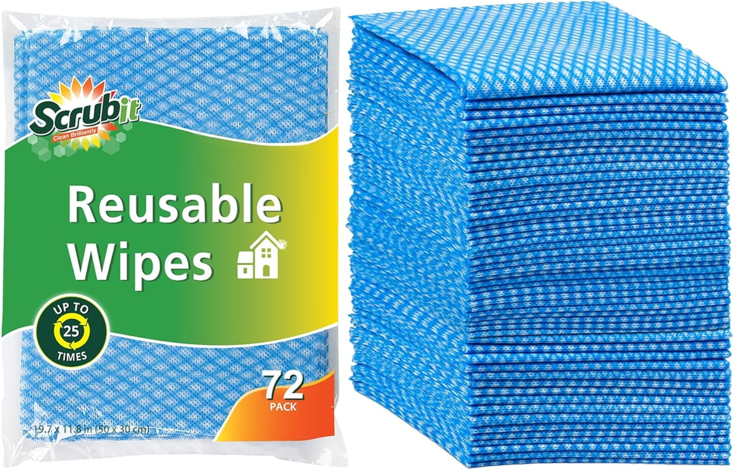 SCRUBIT Reusable Cleaning Cloths Multipurpose Cleaning Wipes & Kitchen Towels, Blue 72-Pack