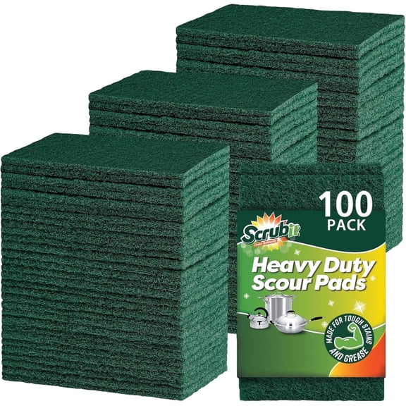 SCRUBIT Scouring Pads, Non-Scratch Kitchen Sponges for Cleaning Dishes, Green, 100 Pack