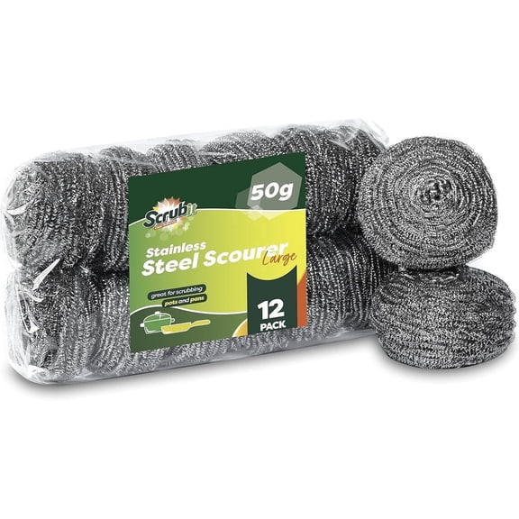 SCRUBIT Scouring Pads, Stainless Steel Wool Scrubbers, Large Size, 12 Pack