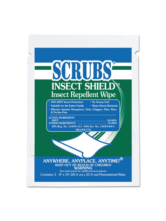 Insect Shield Insect Repellent Wipes, 8 x 10, White, 100/Carton