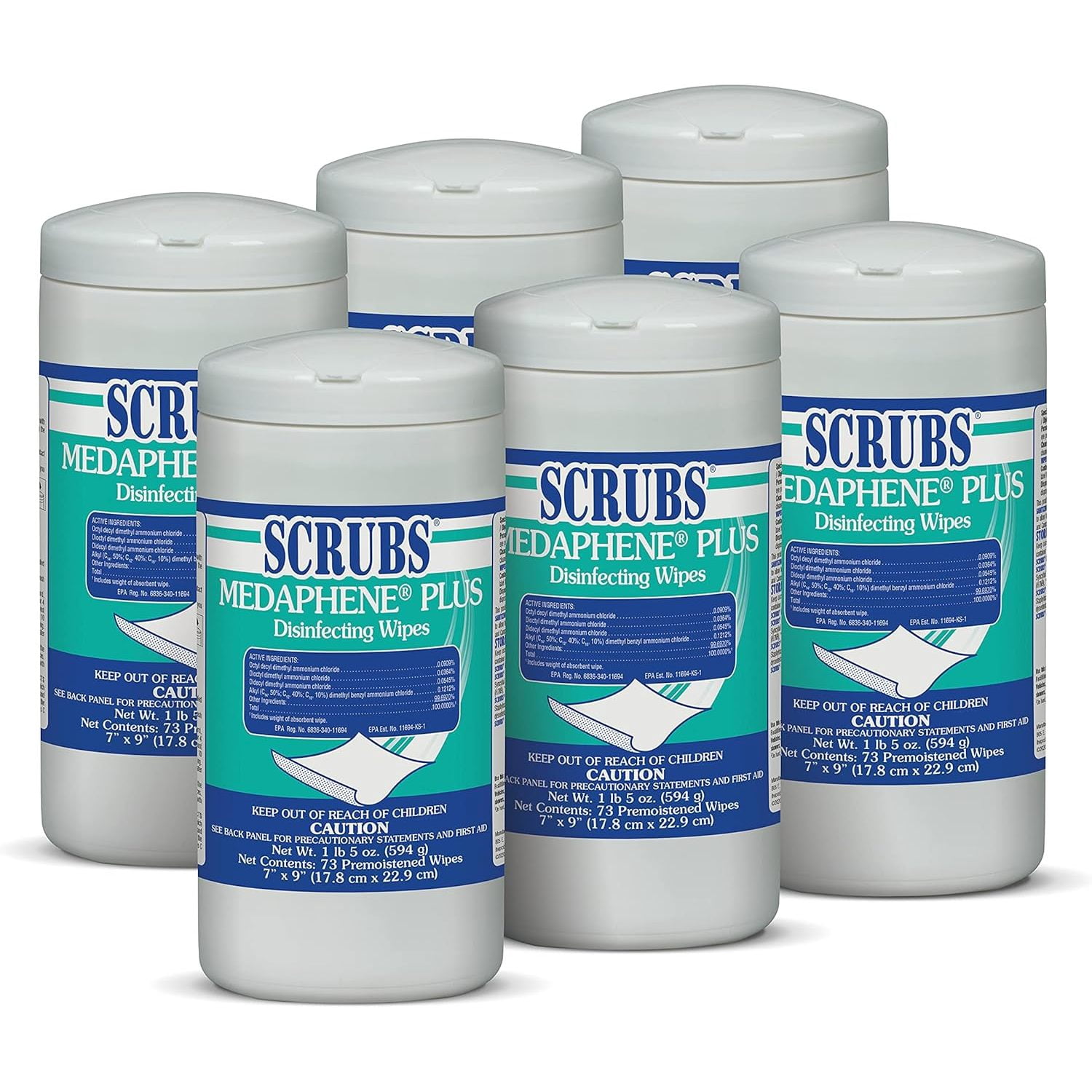 SCRUBS Medaphene Disinfectant Wipes, Citrus, 8 x 7, White, 65/Canister