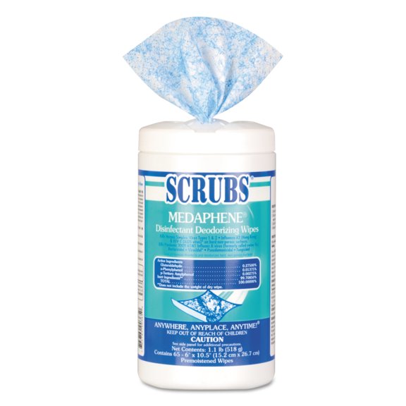 SCRUBS Medaphene Disinfectant Wipes, Citrus, 8 x 7, White, 65/Canister, 6/Carton