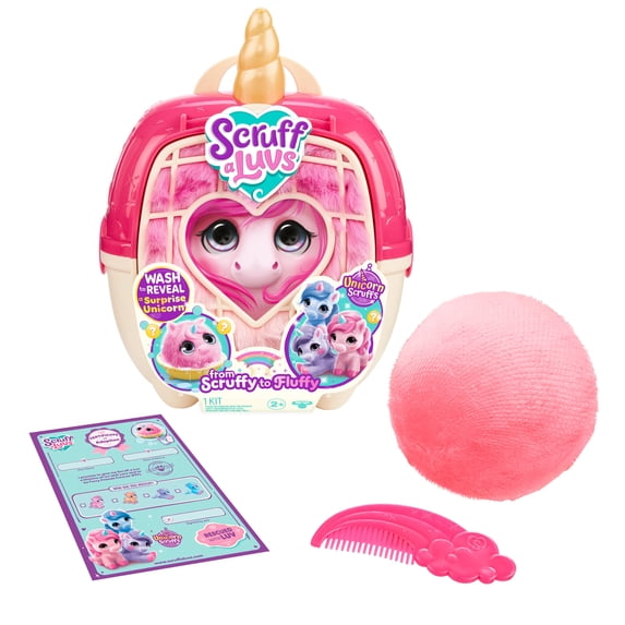 ScruffaLuvs Unicorn Scruffs Mystery Plush Toy, 7.5" Tall - Wash to Reveal 1 of 4 Unicorn Pets with a Special Horn, Nurturing, Care & Play, Ages 2+