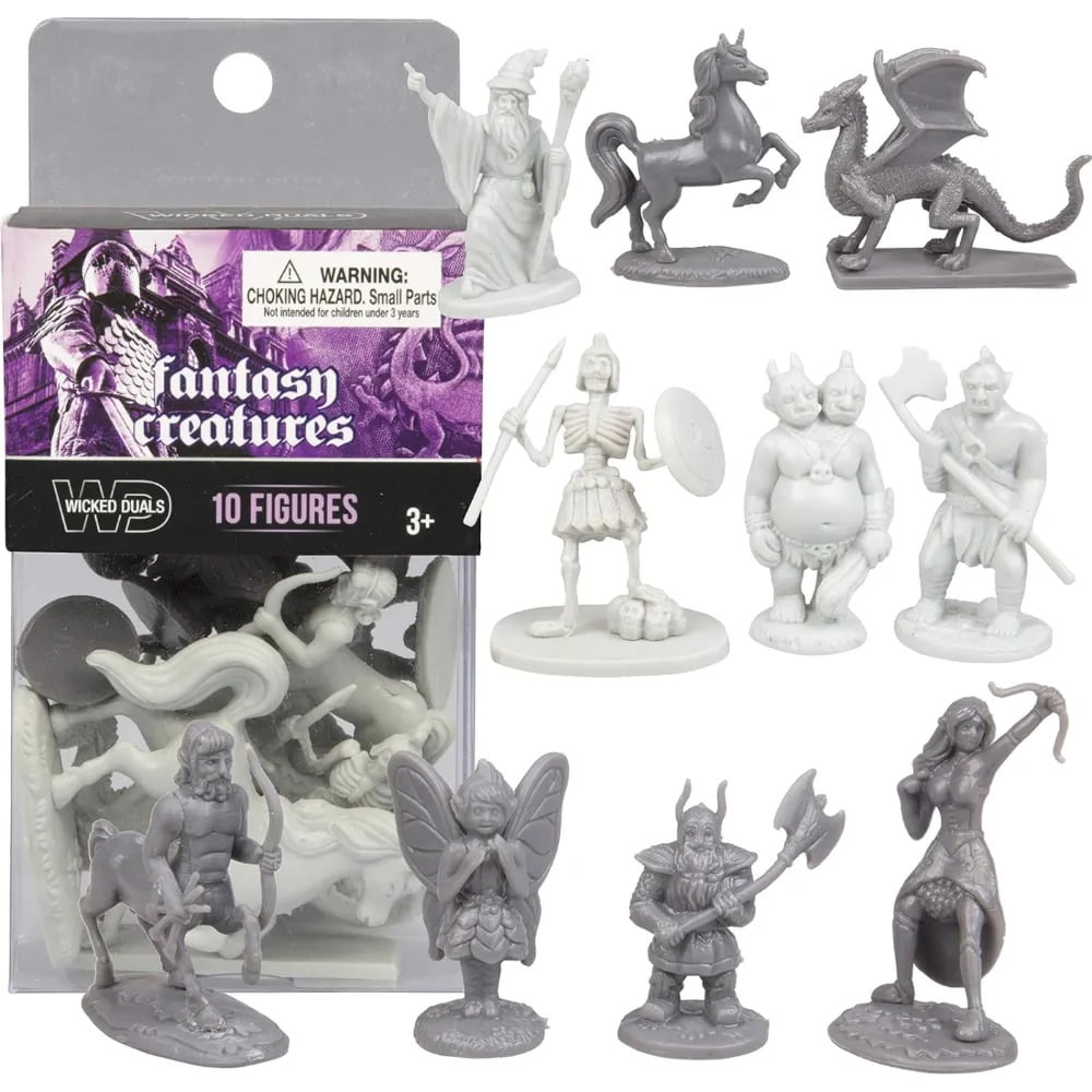 Fantasy Creatures 10-Piece Gray and White Action Figure Set