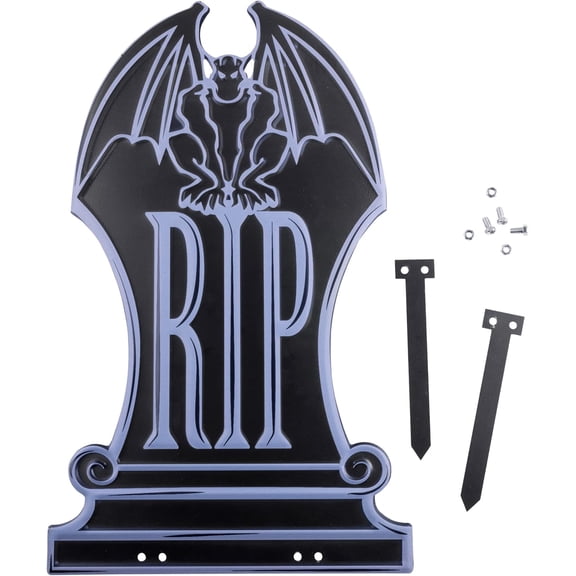 SCS Direct 3-D Metal Halloween Ghost XL 17" Tombstone with Stakes - RIP, Metal Outdoor Yard Decoration with Stakes, for Haunted House and Graveyard
