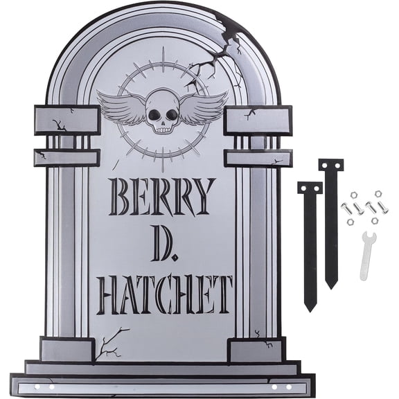 SCS Direct 3D Metal Ghost Halloween Tombstone -Berry D Hatchet-(Large 17" w Steaks)- Durable, Weather Rust Proof, UV Printed- Lawn Decor- No Flimsy Graveyard Headstones